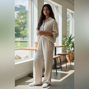 Old Navy Cream Relaxed Wide-Leg Jumpsuit